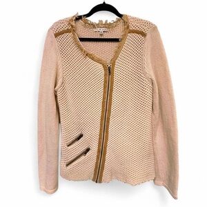 CAbi Cream Cardigan Asymmetrical Textured Knit Moto Zipper Y2K Jacket Size M